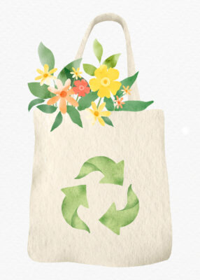 Reusable bag with flowers design element Reusable bag with flowers design element